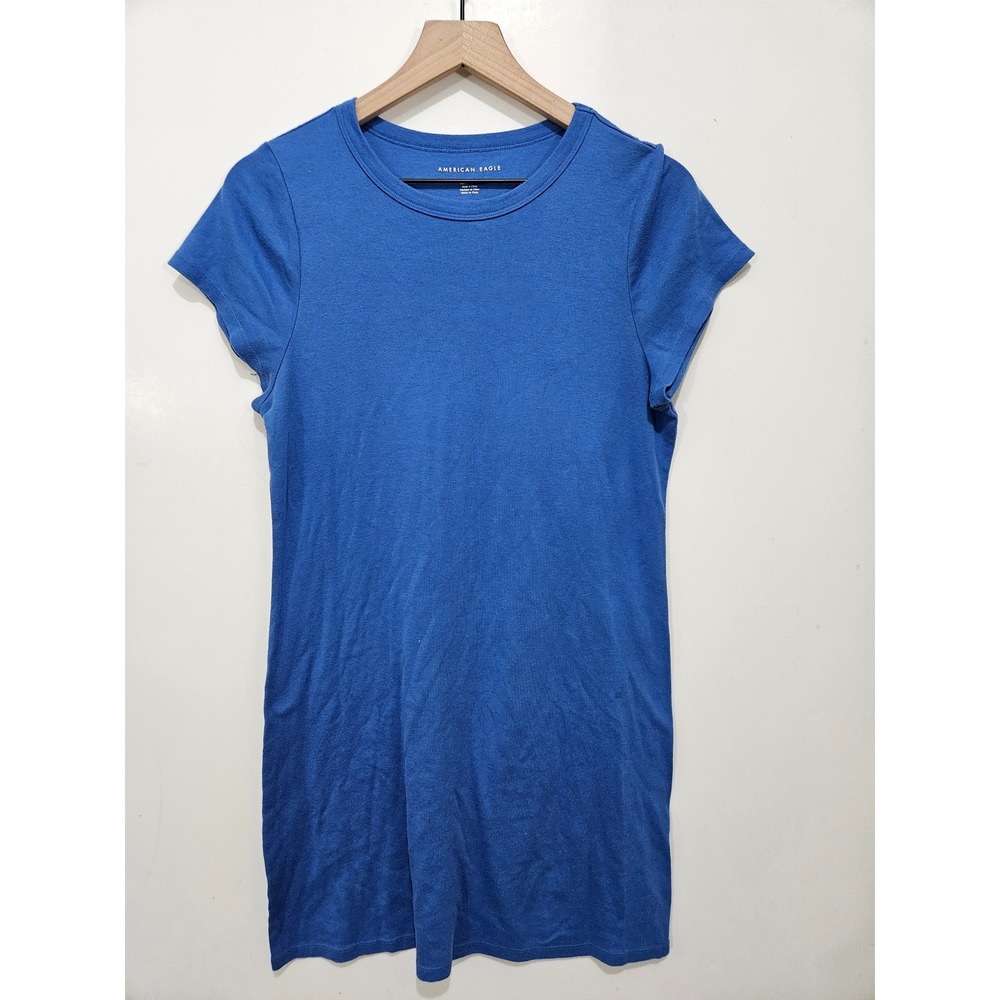 American Eagle Women Blue Short Sleeve Crew Neck T-Shirt Mini Dress XL